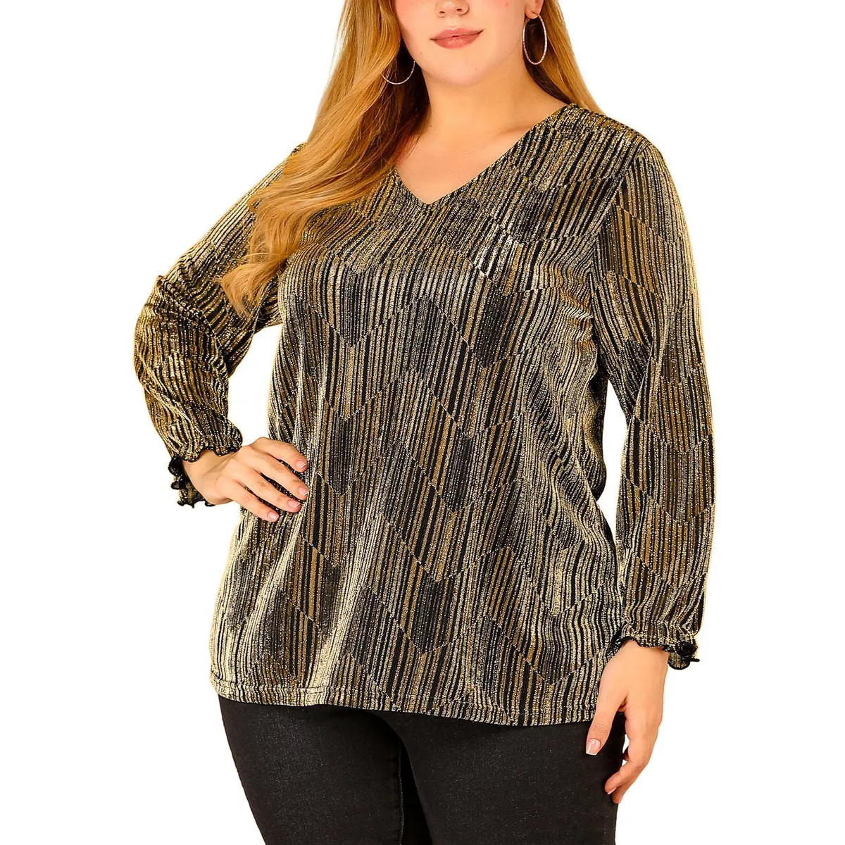 Agnes Orinda Women's Plus Size Glitter Sparkle V Neck Metallic Party Sequin Blouses | Target