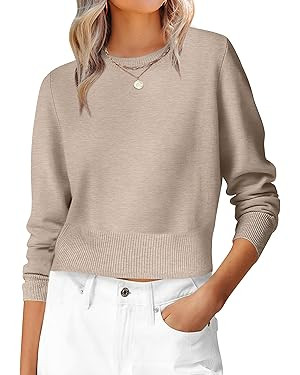 ANRABESS Women’s Long Sleeve Sweaters Cropped Crew Neck Business Casual Light Weight Sweater To... | Amazon (US)