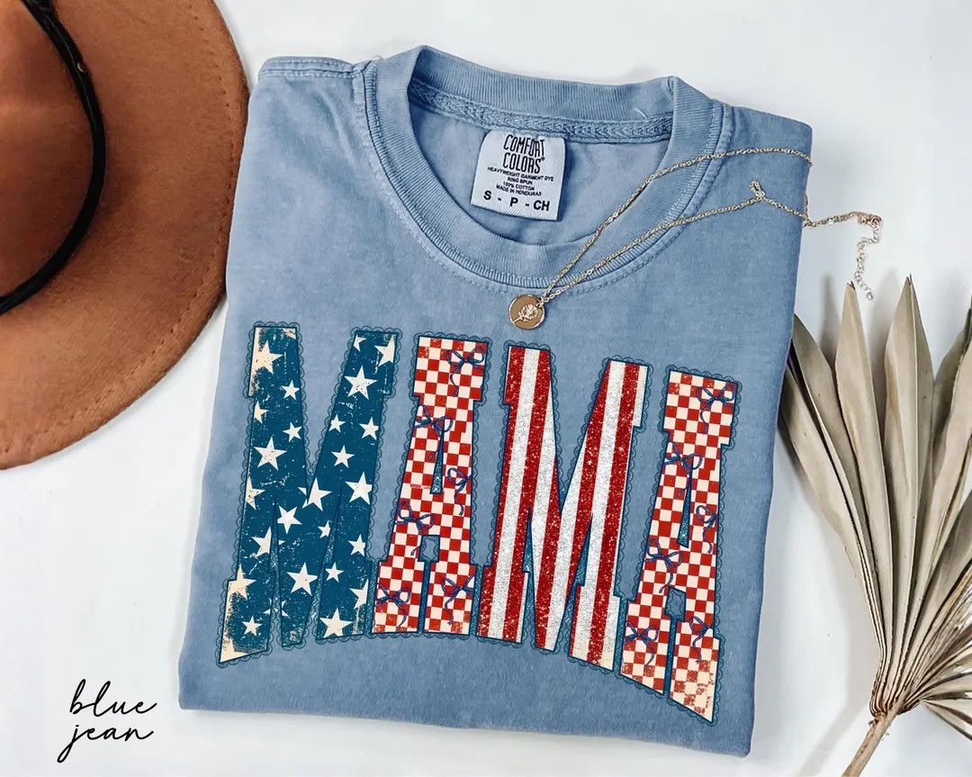 Comfort Colors® Mama 4th of July Shirt, Patriotic Mama Tee, Retro USA Shirt, Fourth of July Gift... | Etsy (Global)