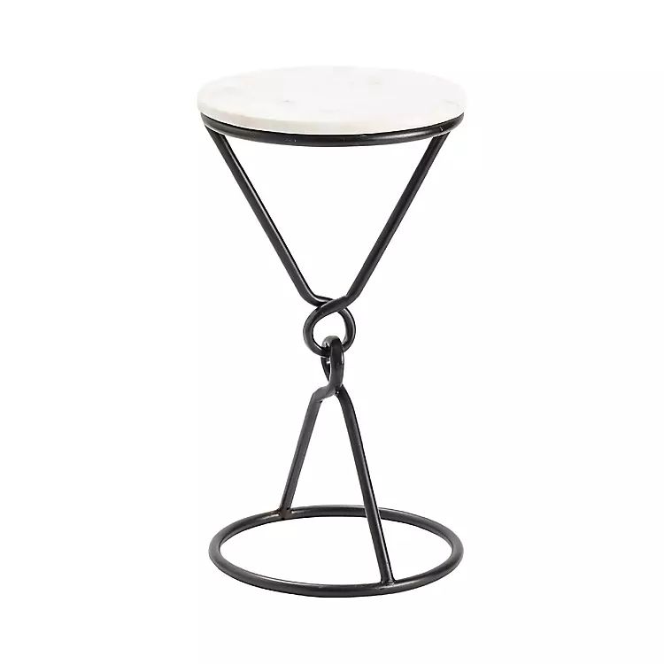 New! White Marble Metal Twist Accent Table | Kirkland's Home