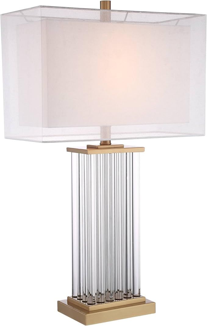 Darcia Modern Contemporary Table Lamp 29" Tall Crystal Gold Metal Rectangular Column White Linen ... | Amazon (US)