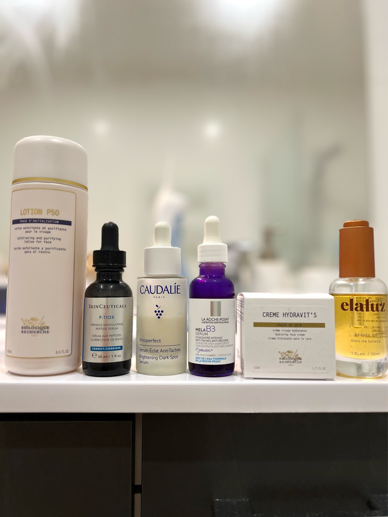 The best lineup for clear, plump skin! This will work great for normal to dry or sensitive skin. 
Toner- Biologique Recherche lotion p50 
Serum 1- Skinceuticals P-Tiox
Serum 2- Caudalie Vinoperfect
Serum 3- La Roche Posay Mela B3
Moisturizer- Biologique Recherche Crème Hydravits
Fave oil to lock it all in- Ela Luz Beauty Oil

*Biologique Recherche can only be purchased at their flagship stores in Paris or at select spas in the U.S. and Europe  

#LTKgiftguide #LTKbeauty #LTKfrance