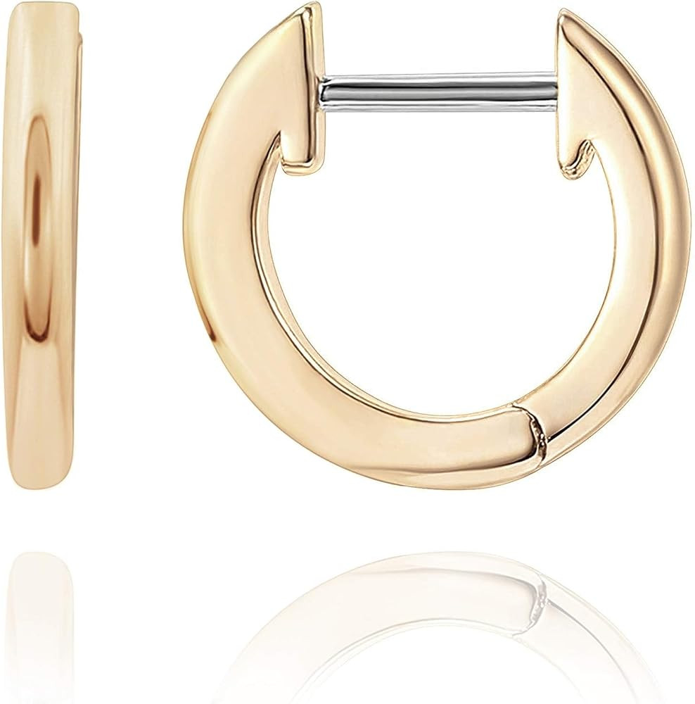 PAVOI Small Gold Hoop Earrings for Women - 14K Gold Plated Huggie Earring | Amazon (US)