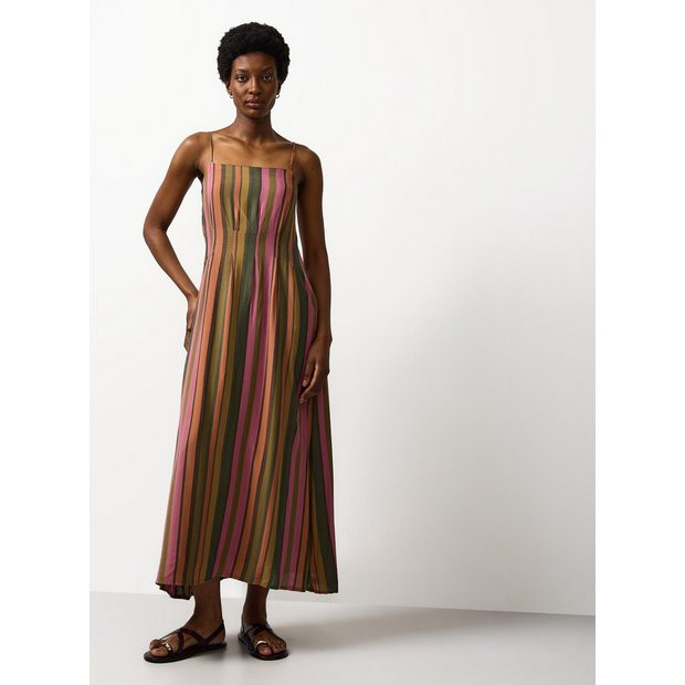 Orange & Green Stripe Midaxi Cami Dress 18 | Tu Clothing