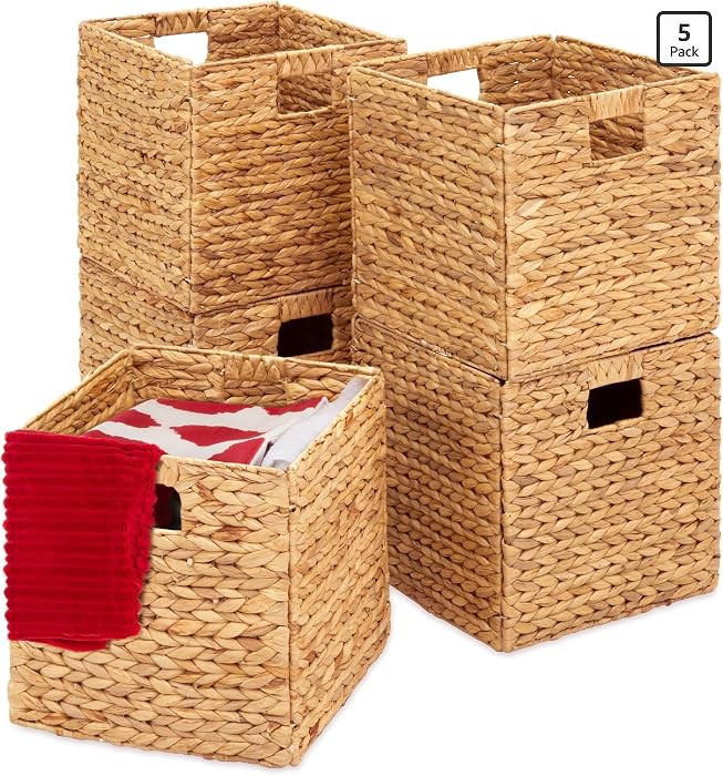 Best Choice Products 13x13in Pack of 5 Cube Storage Baskets, Water Hyacinth Multipurpose Collapsi... | Amazon (US)
