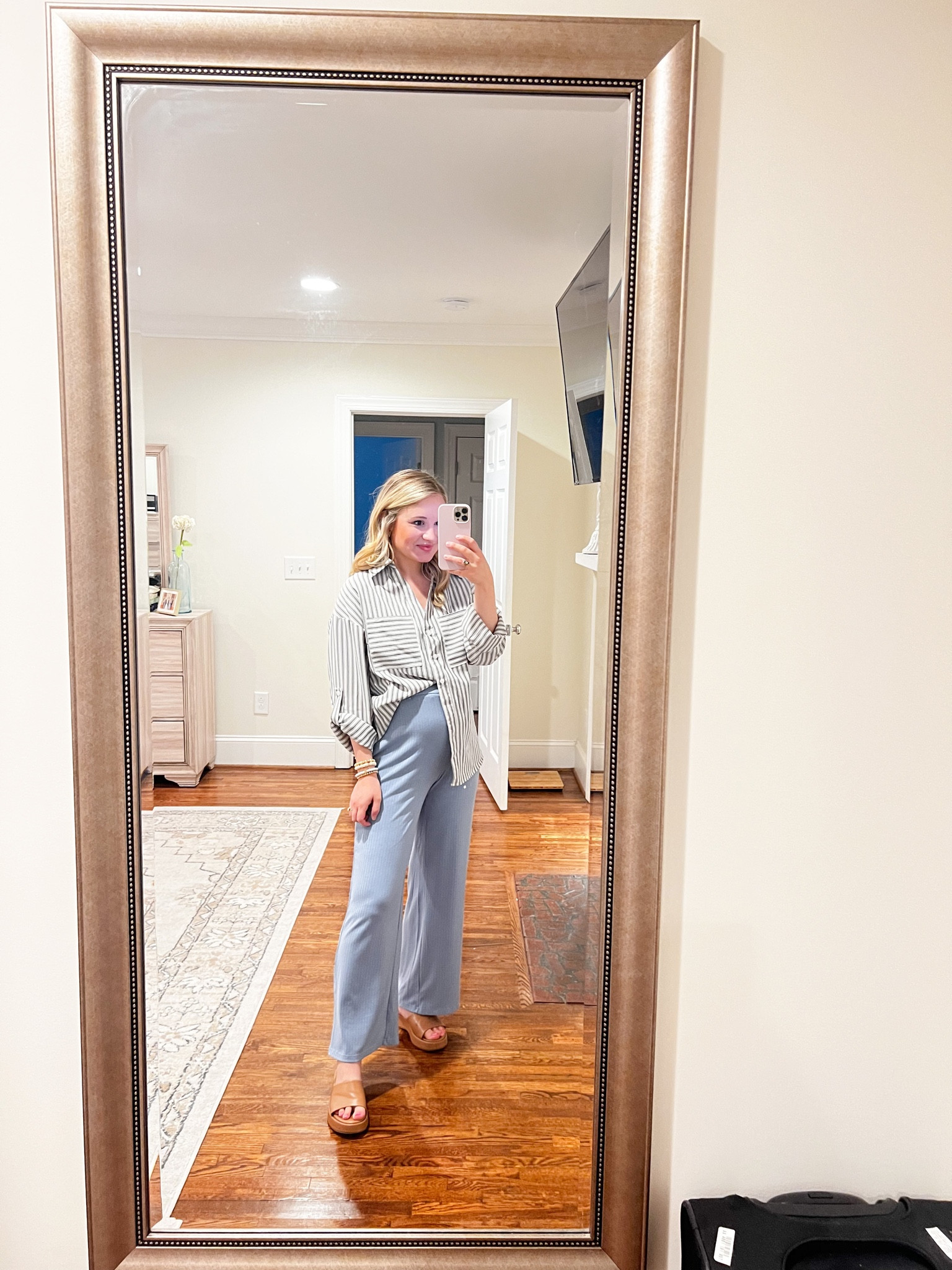 Amazon outfit! Button down is an oversized fit wearing a size small - pants are bump friendly wearing a size small.

#LTKunder50 #LTKstyletip #LTKbump