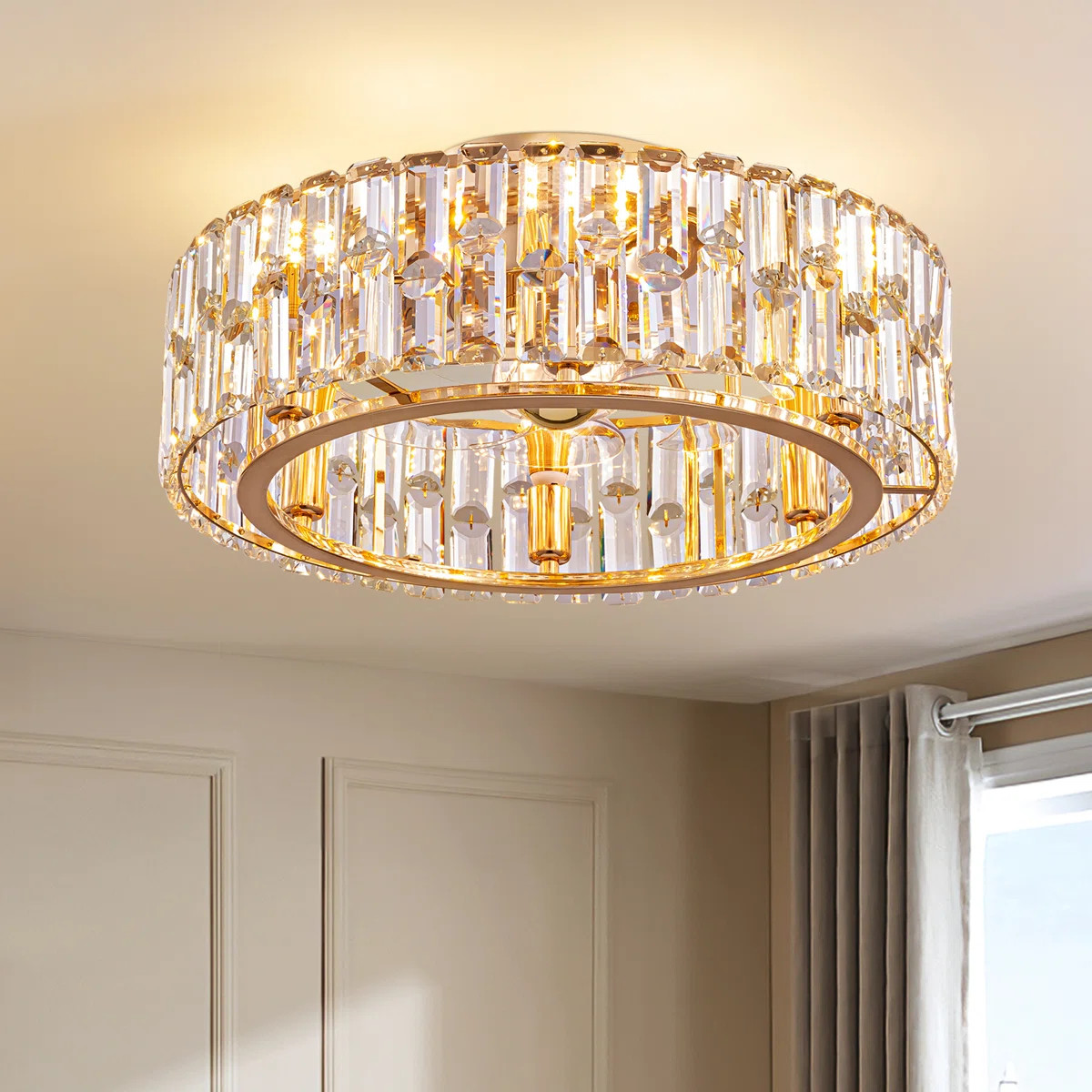 Zanai 19.7'' Low Profile Dimmable Crystal Ceiling Fan With Light Kits | Wayfair North America