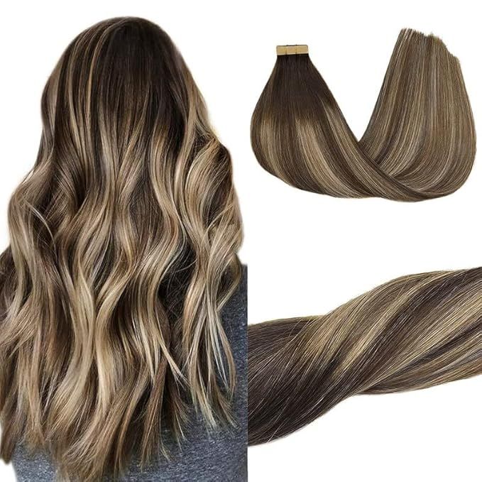 GOO GOO Tape in Hair Extensions Human Hair 20 Inch Balayage Chocolate Brown to Honey Blonde Remy ... | Amazon (US)
