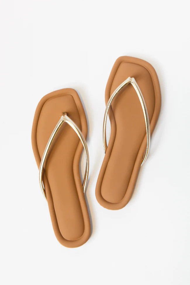 Sandy Gold Flip Flops | Pink Lily