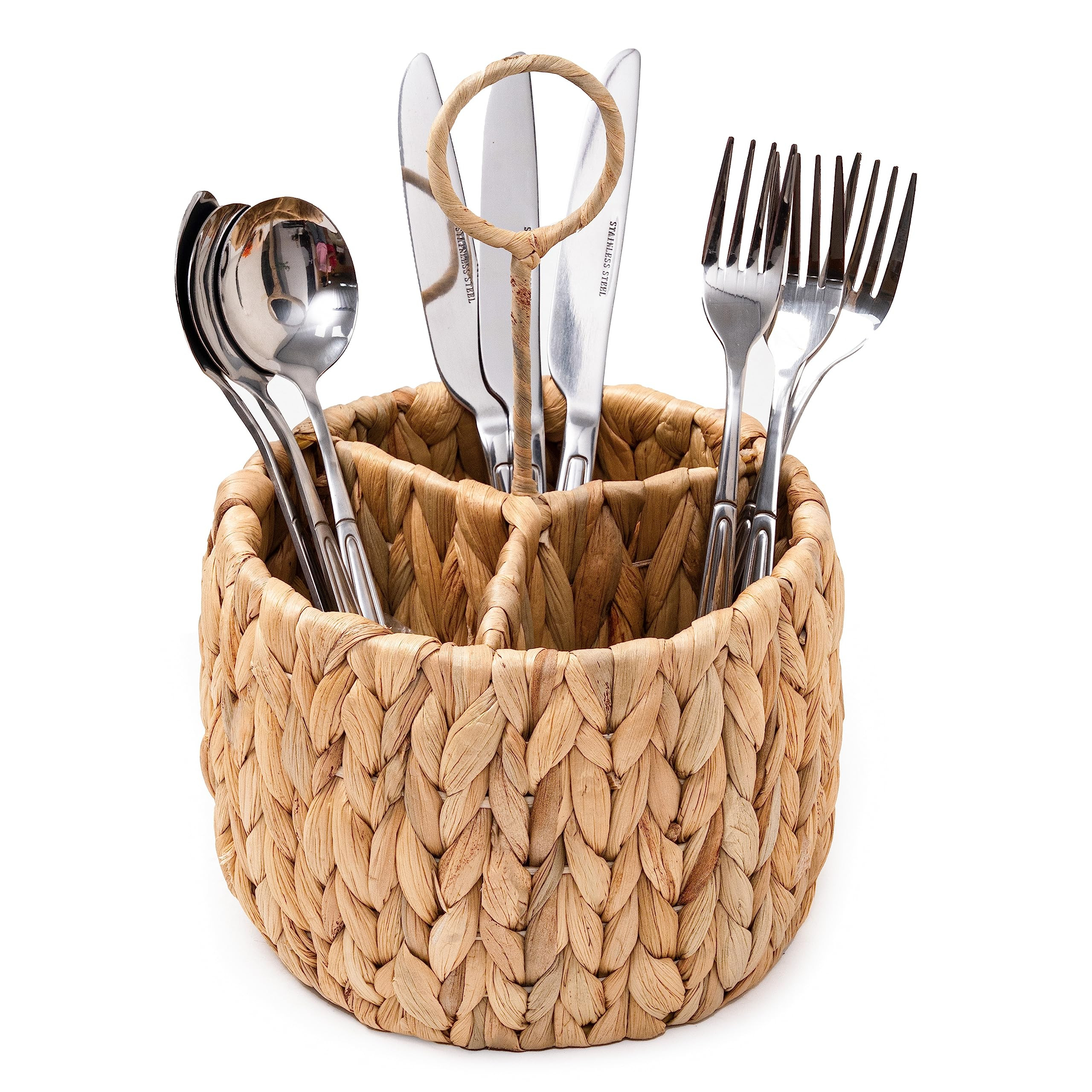 KOLWOVEN Wicker Flatware Organizer, Kitchen Utensil Holder for Countertop, Silverware Caddy Natur... | Amazon (US)
