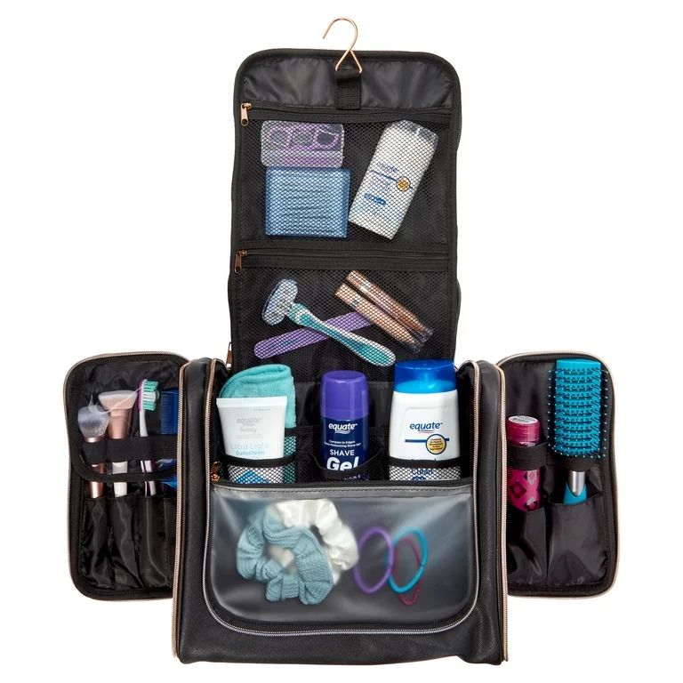Carry All Black Color Cosmetic Travel Toiletry Bag with Hanging Hook, 14" x 5.5" x 10.5" | Walmart (US)