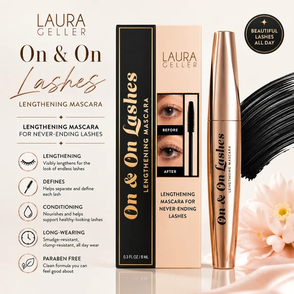 Laura Geller On & On Lashes Lengthening Mascara Black 0.3 fl oz / 8 mL Full Size | Walmart (US)