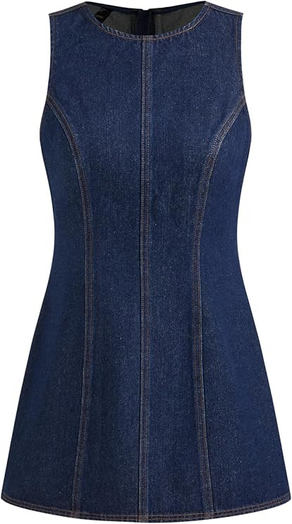 CIDER Denim Dress Mini Casual Sleeveless Solid High Waist Zipper Jean Bodycon Tank Short Dresses | Amazon (US)