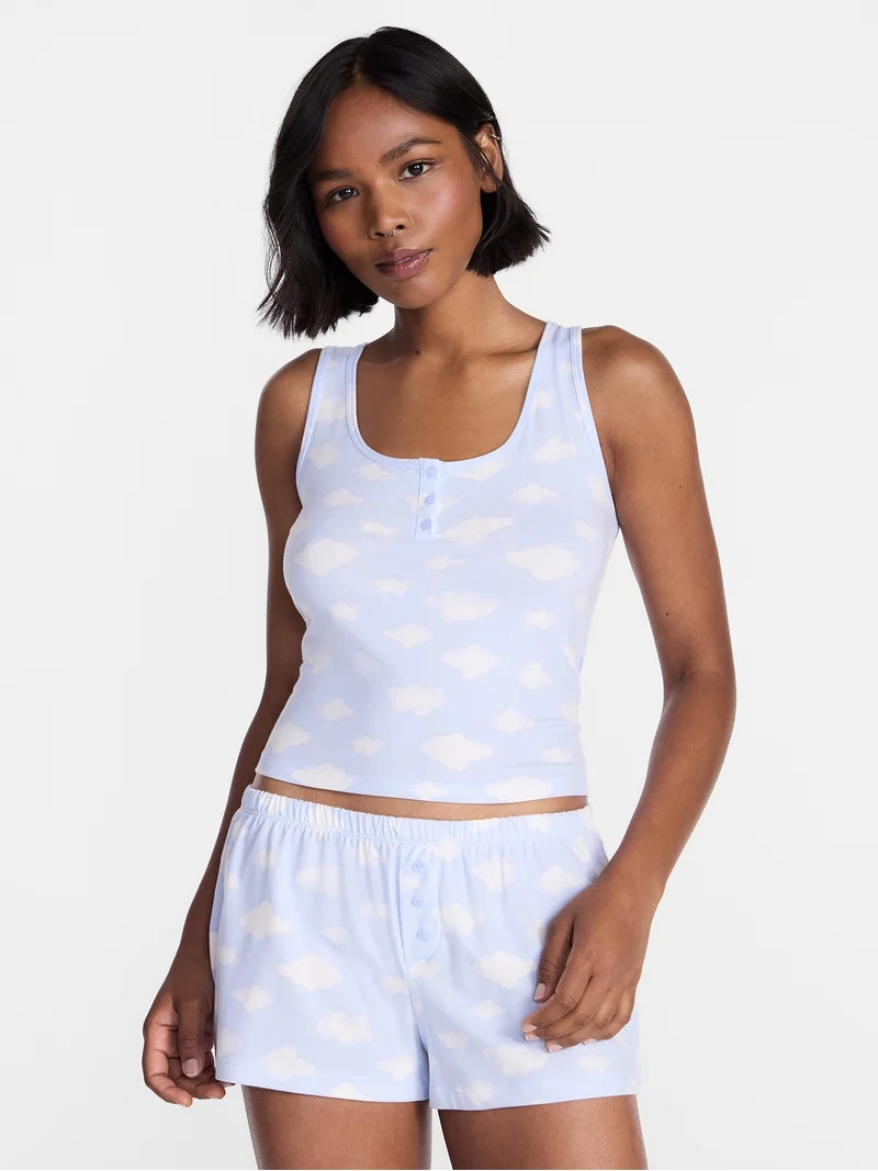 No Boundaries Cloud Core Sleepwear Tank Top and Shorts Sleep Set, 2-Piece, Women's XXS-3X | Walmart (US)