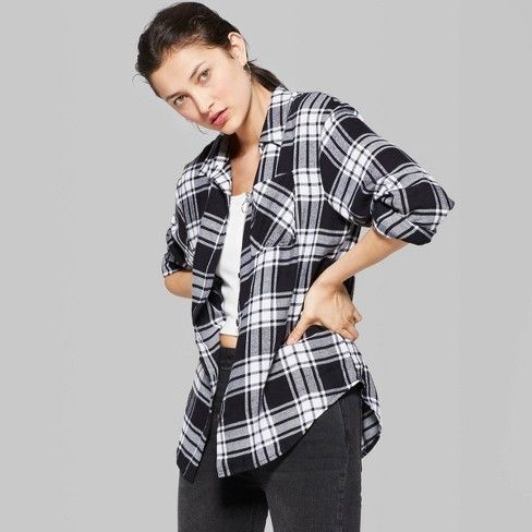 Women's Plaid Long Sleeve Button-Down Flannel Shirt - Wild Fable™ | Target