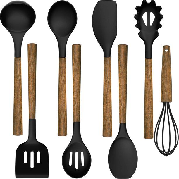 Non-Stick Silicone Utensils Set with Authentic Acacia Wood Handles - 8 Piece Silicone Cooking Ute... | Walmart (US)