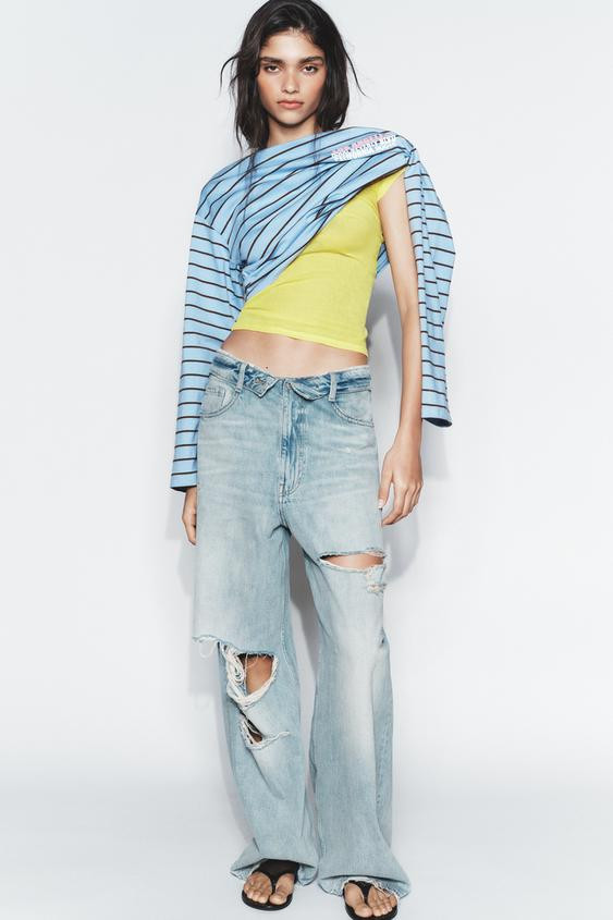 STRIPED T-SHIRT WITH SLOGAN | Zara UK