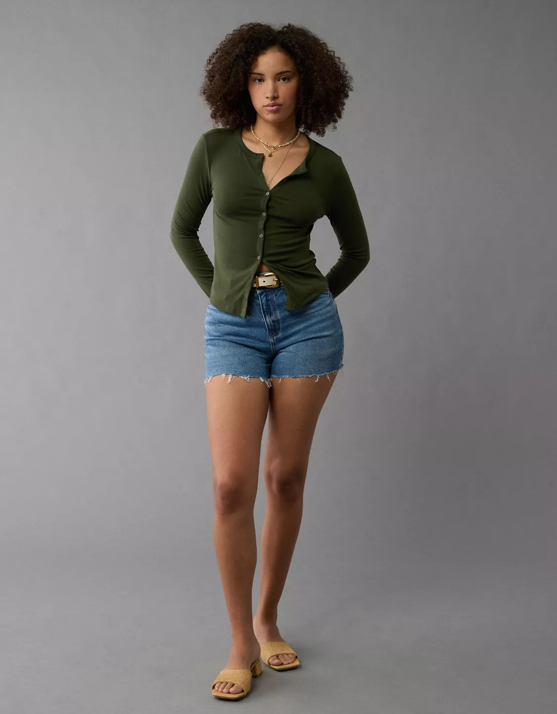 AE Long-Sleeve Button-Up T-Shirt | American Eagle Outfitters (US & CA)