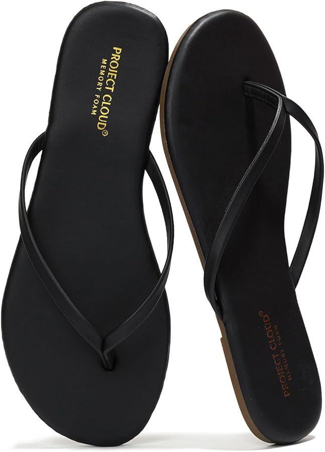 Project Cloud Vegan Leather Flip Flops for Women Footwear - Memory Foam Flats Sandals for Women 2... | Amazon (US)