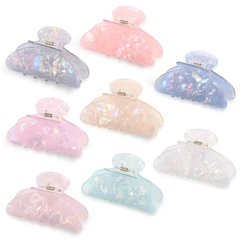 Yuxung 8 Pcs Large Acrylic Hair Claw Clips for Women Cute Non-slip Strong Hold Jaw Clamps Accessories for Thick Thin Hair(Fantasy Color) | Amazon (US)