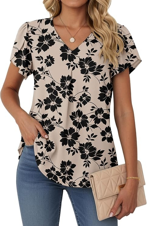 Lepunuo Womens Spring Tops Summer Dressy Casual V Neck Short Sleeve Blouses Flowy Shirts Business... | Amazon (US)