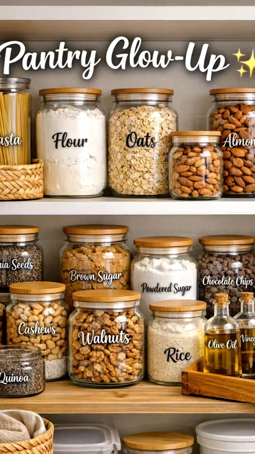 Pantry labels make everything look cleaner, brighter, and way more expensive ✨ Permanent vinyl + jars you already have = instant kitchen upgrade. Linked my favorite vinyl in my shop! #cricutcrafts #pantryorganization #kitchenmakeover #vinylprojects #cricutbeginner #organizingtiktok
