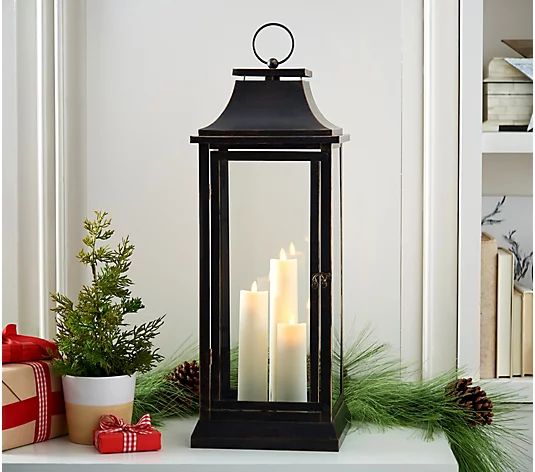 Ships Week 8/16 Luminara 25" Heritage Tri- Candle Indoor/ Outdoor Lantern | QVC