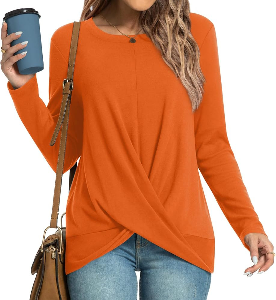 HOTGIFT Womens Tunic Tops Long Sleeve Shirts Fall Winter Casual Crewneck Sweaters Front Twist For... | Amazon (US)
