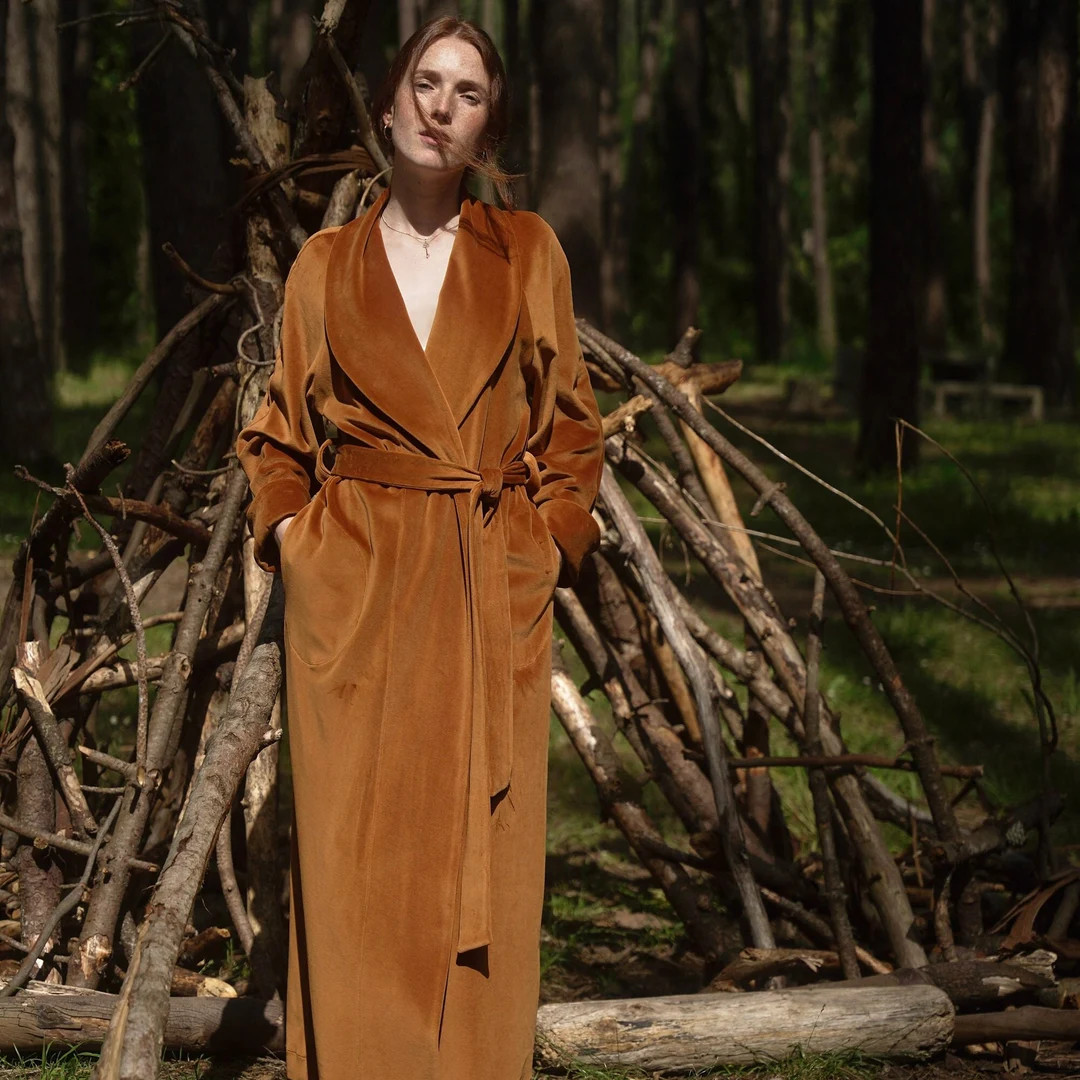 Velvet Robe From ORGANIC Cotton Velvet Dressing Gown Color Caramel - Etsy | Etsy (US)