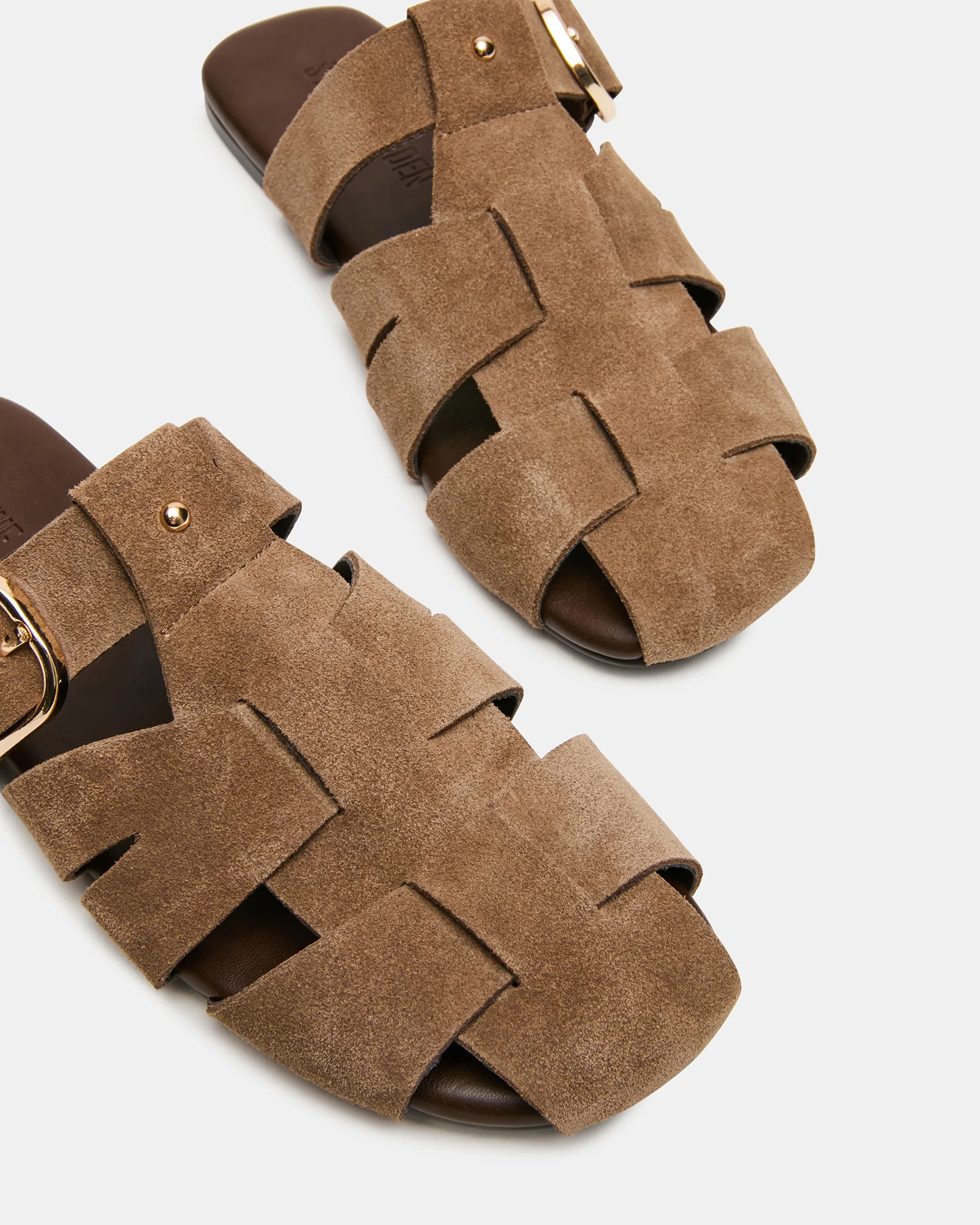 HALO Taupe Suede Fisherman Caged Slip-On Mule Women's Flat | Steve Madden (US)