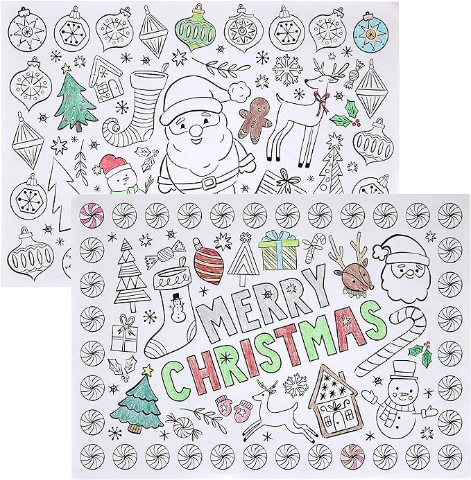 Iconikal Color-Your-Own 2-Sided Reversible Disposable Paper Place Mats, Christmas, 14 x 10-Inches... | Amazon (US)