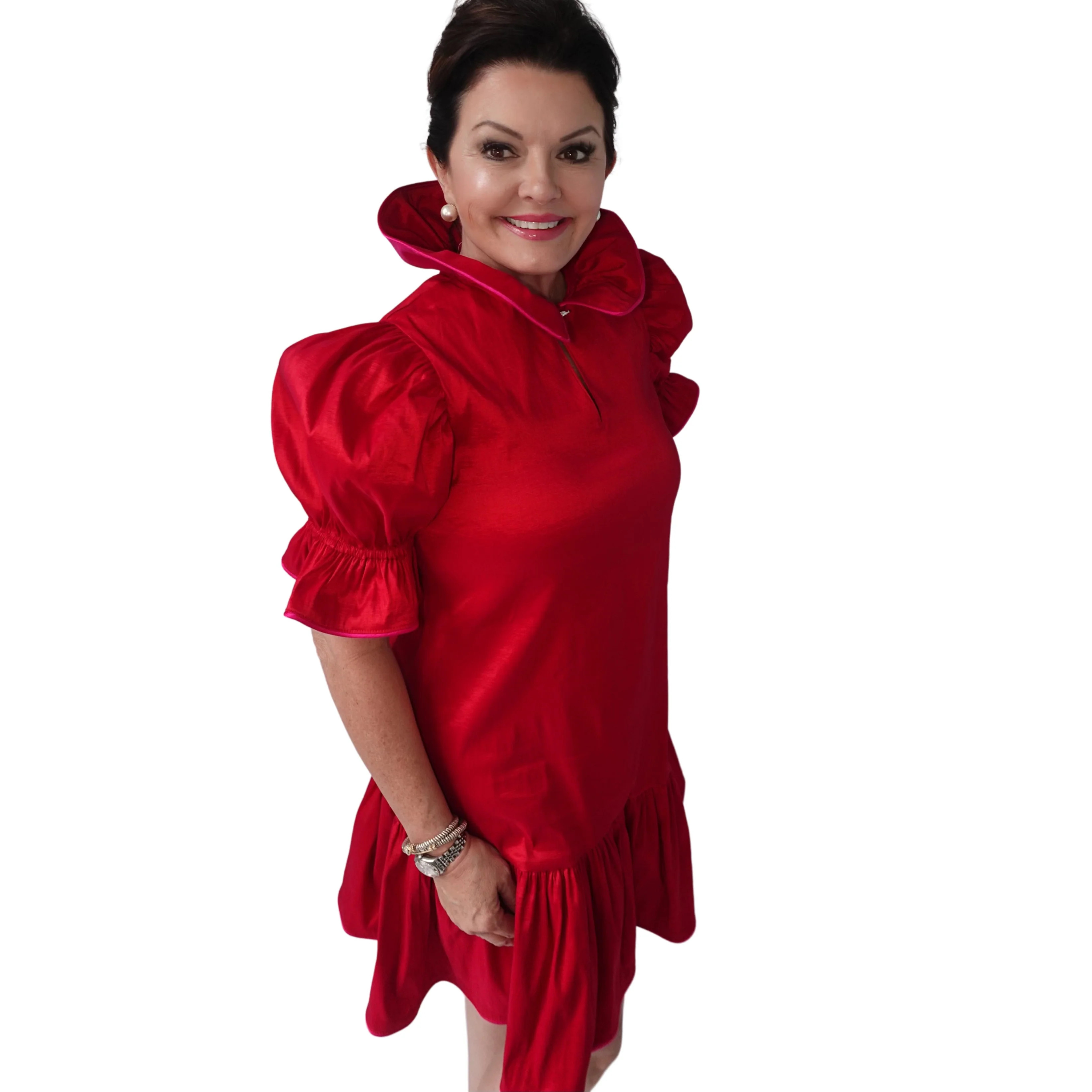 SARAH DRESS IN RED TAFFETA | Kim Lolley Designs