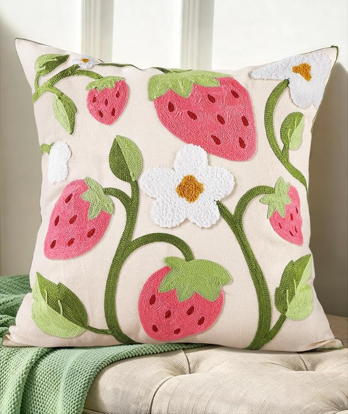 Embroidered Throw Pillow Cover 18x18 Inch - Spring Summer Boho Decorative Pillow Cover with Zippe... | Amazon (US)