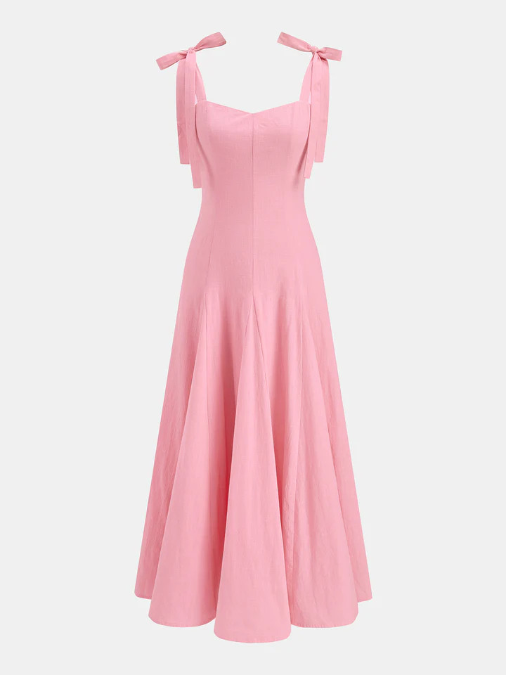Bow Tie Straps Cotton Midi Dress | Commense