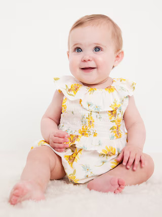 Sleeveless Ruffle-Trim Smocked One-Piece Romper for Baby | Old Navy (US)