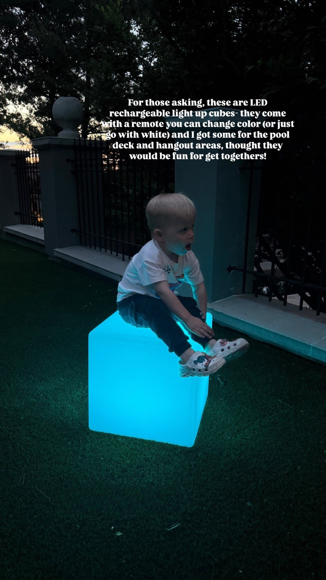 For those asking, these are LED rechargeable light up cubes- they come with a remote you can change color (or just go with white) and I got some for the pool deck and hangout areas, thought they would be fun for get togethers!


#LTKSeasonal #LTKHome #LTKKids