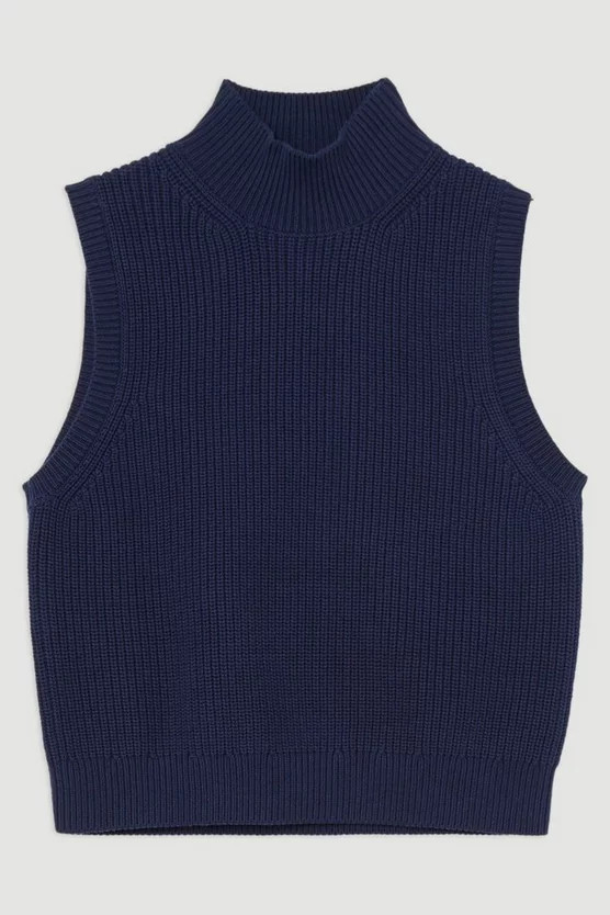 Ribbed Cotton Knitted Tank | Karen Millen US