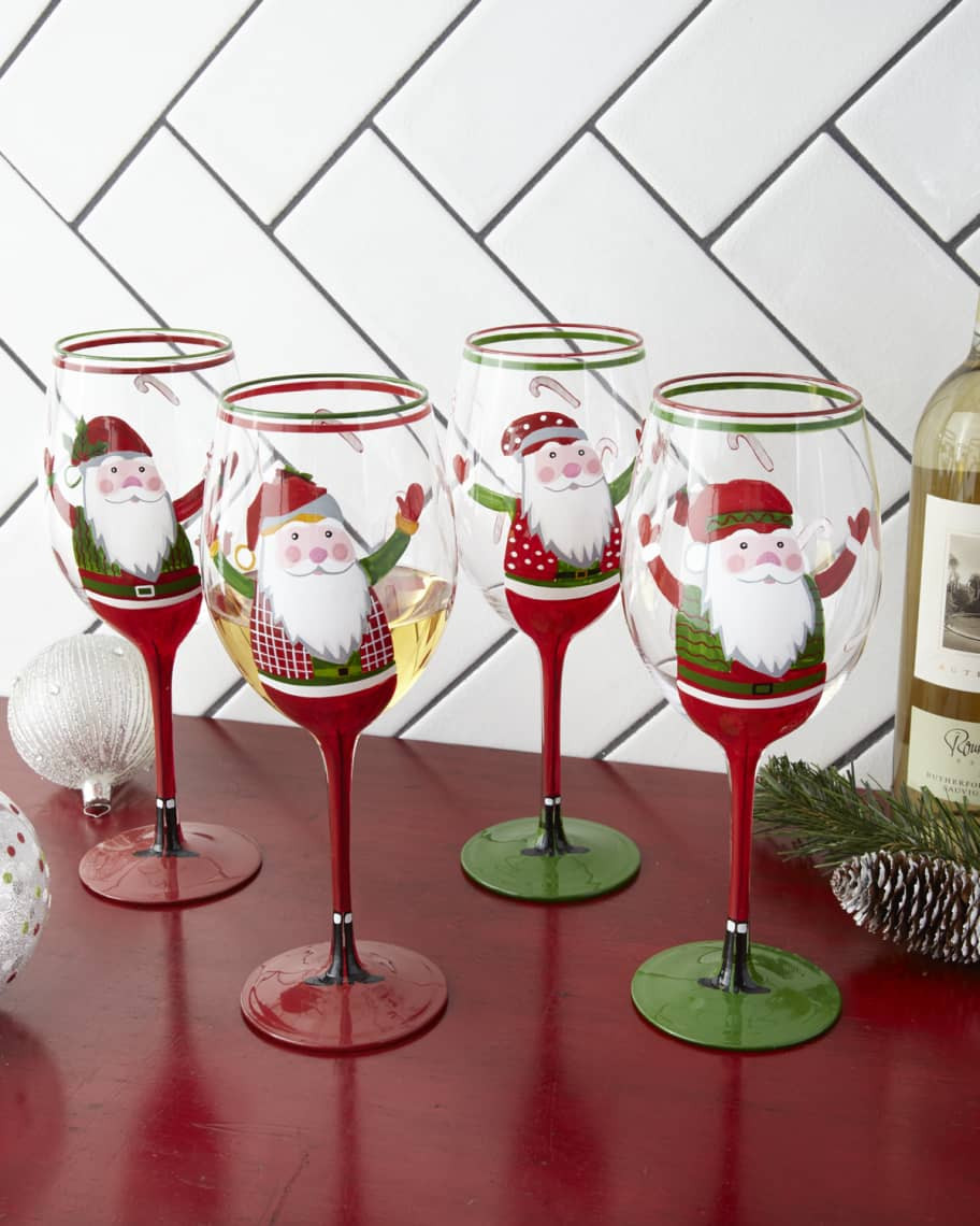 Neiman Marcus Hand-Painted Santa Wine Glasses, Set of 4 | Neiman Marcus