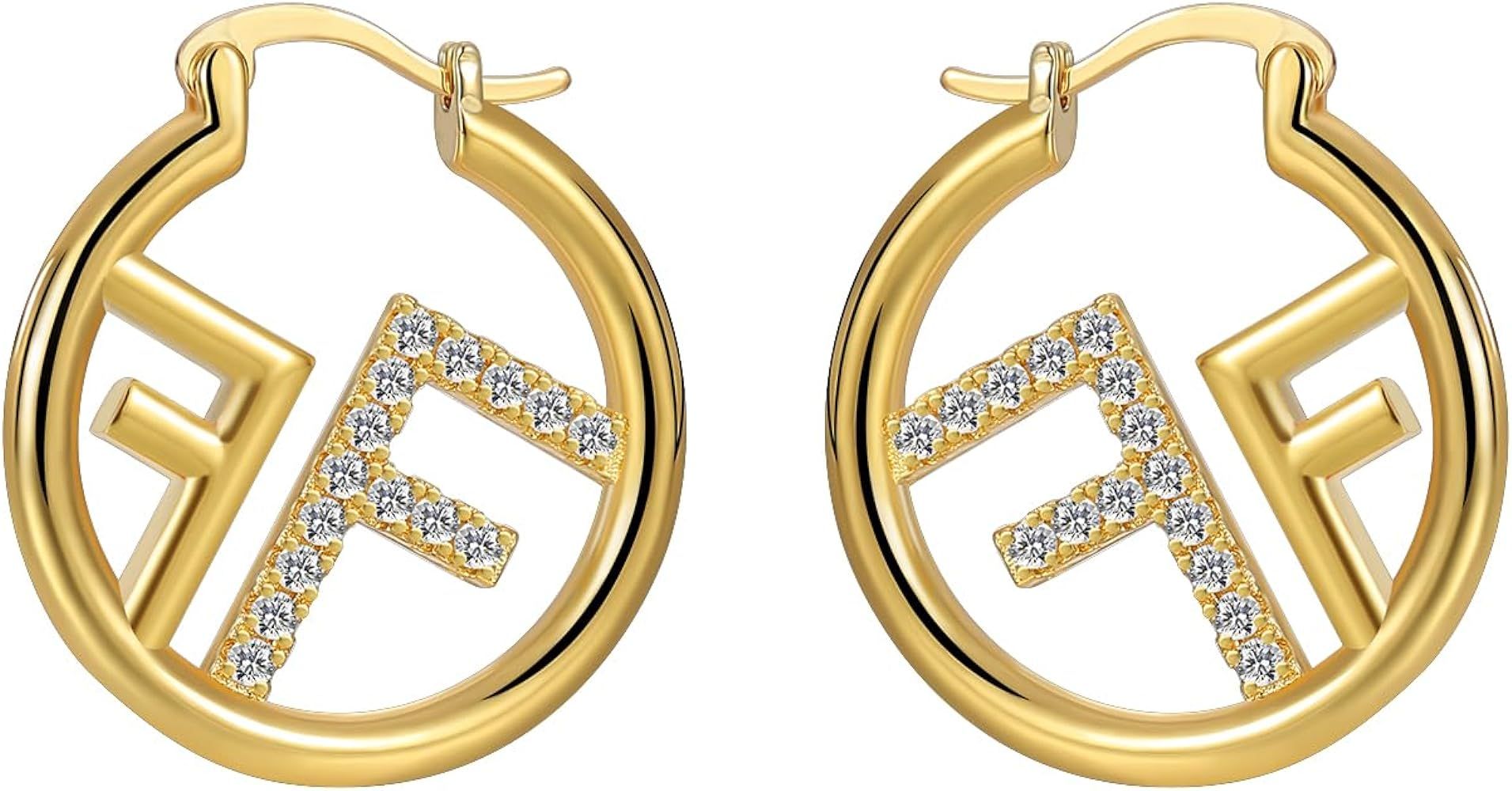 Gold Hoop Earrings for Women Gold Plated whit 925 Sterling Silver Post Hoop Earrings for Girls Mi... | Amazon (US)