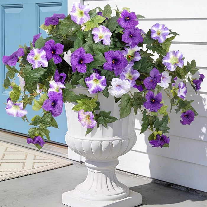 Ammyoo Artificial Fake Flowers Plants for Outdoor Decoration, 2PCS Faux Petunias Silk Flower UV R... | Amazon (US)