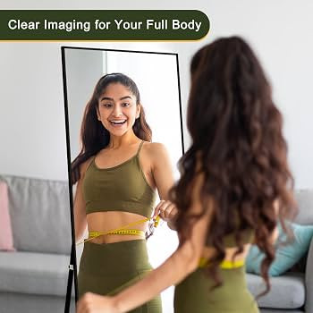 NicBex Full Length Mirror with Stand, 56"x19" Aluminum Alloy Frame Floor Mirror, Black, Shatter-P... | Amazon (US)