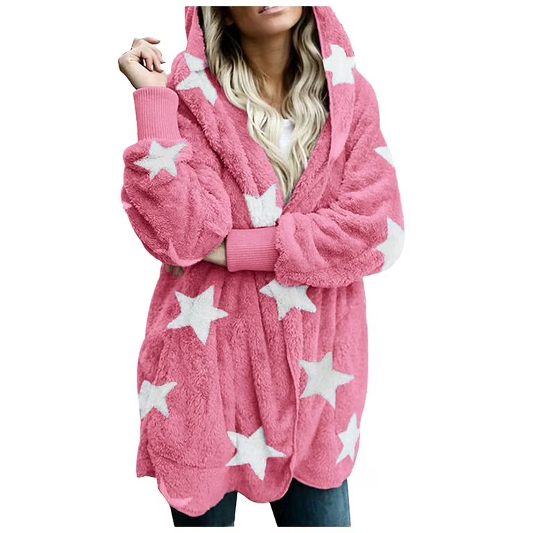 ZHIZAIHU Cardigan For Women Women's Casual Stars Pockets Oversized Hooded Outerwear Coat Fall Top... | Walmart (US)
