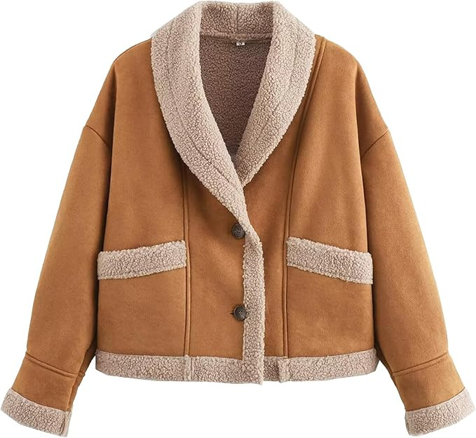 Hixiaohe Womens Fall Jackets Faux Suede Coats Sherpa Lined Outerwear Casual Fashion Button Down L... | Amazon (US)