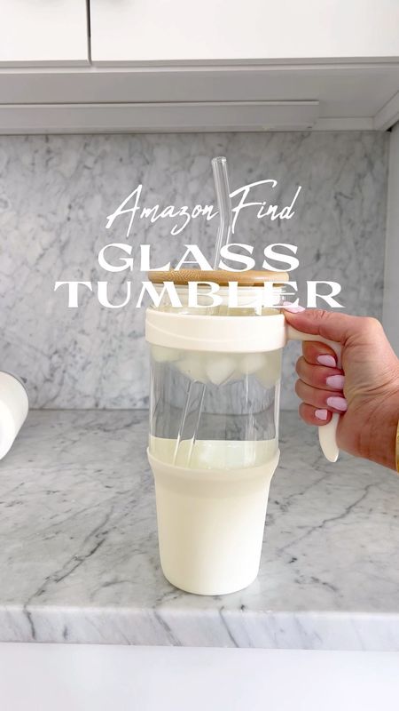 Glass tumbler - 42oz capacity all glass interior with silicone base and plastic handle. Great alternative to a Stanley! 

#LTKhome