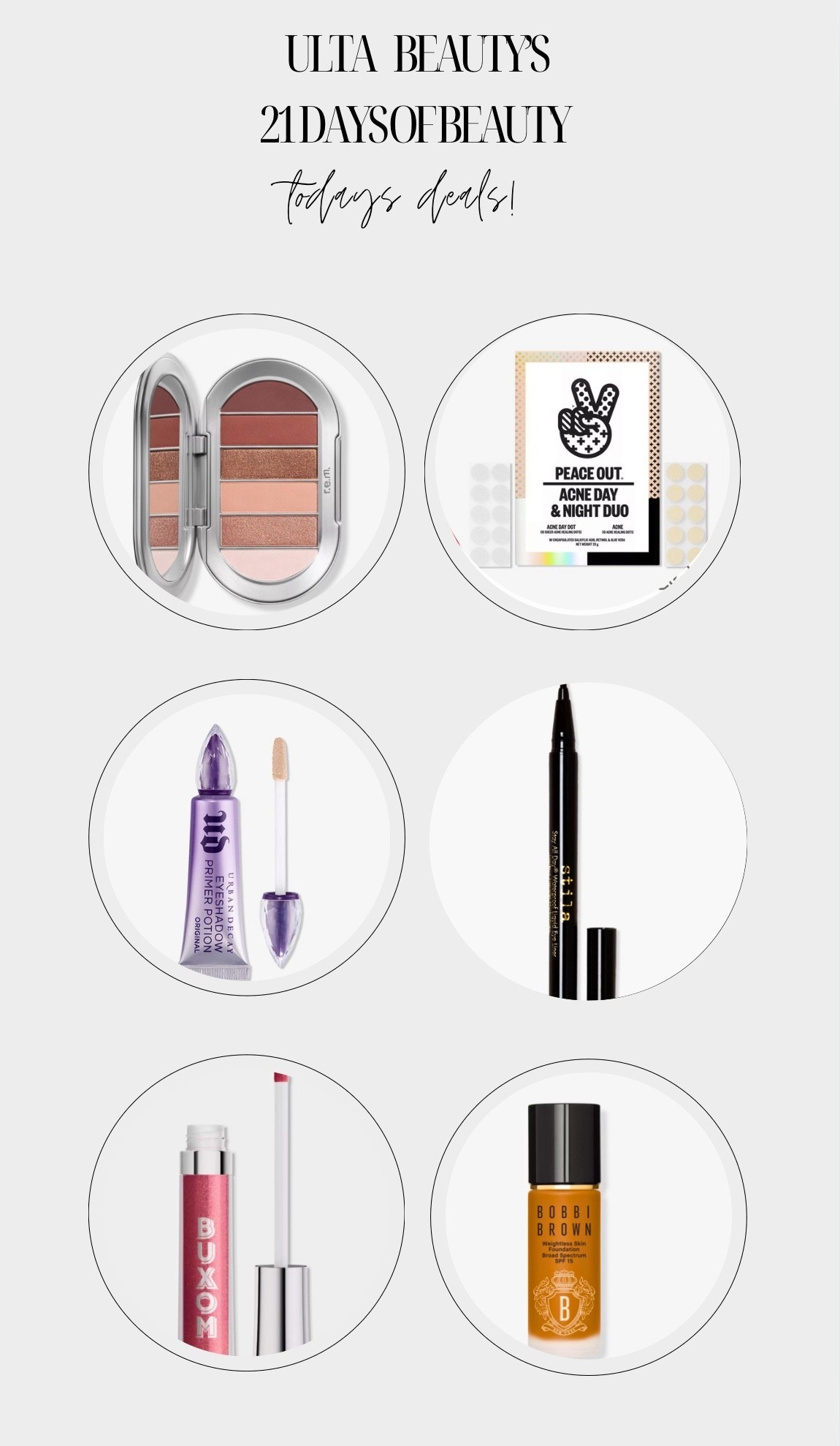 Ready for Friday beauty steals that elevate your looks and save your wallet? Today only, enjoy 50% OFF these fan-favorite beauty gems at Ulta:
	•	Azzaro  The Most Wanted EDT Intense
	•	Bobbi Brown Weightless Skin Foundation
	•	Buxom Full-On Plumping Lip Polish
	•	Stila Stay All Day Liquid Eye Liner
	•	Curlsmith Select Hair Care
	•	Urban Decay Eyeshadow Primer Potion
	•	COSRX Advanced Snail Mucin Power Essence
	•	Peace Out Salicylic Acid Day & Night Duo
	•	Only at Ulta: LolaVie Sculpting Paste
	•	Only at Ulta: SEEN Shampoo & Conditioner
	•	Only at Ulta: IT Brushes for Ulta Airbrush Complexion Perfection Brush #115
	•	Only at Ulta: r.e.m. beauty Midnight Shadows Eyeshadow Palette

These steals go live at 12:00 AM CT and vanish at midnight CT — so don’t hit snooze on this beauty lineup! ⏰ 

#UltaBeauty #21DaysOfBeauty #BeautySteals #HalfOffFriday #MakeupDeals

#LTKBeauty #LTKSaleAlert #LTKFindsUnder50
