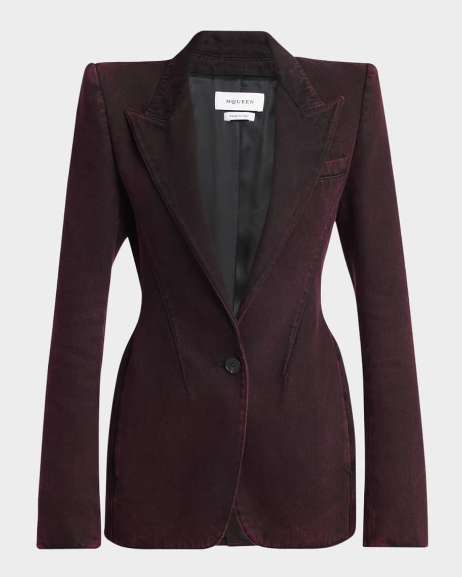 McQueen Red-Wash Denim Single-Breasted Jacket | Neiman Marcus