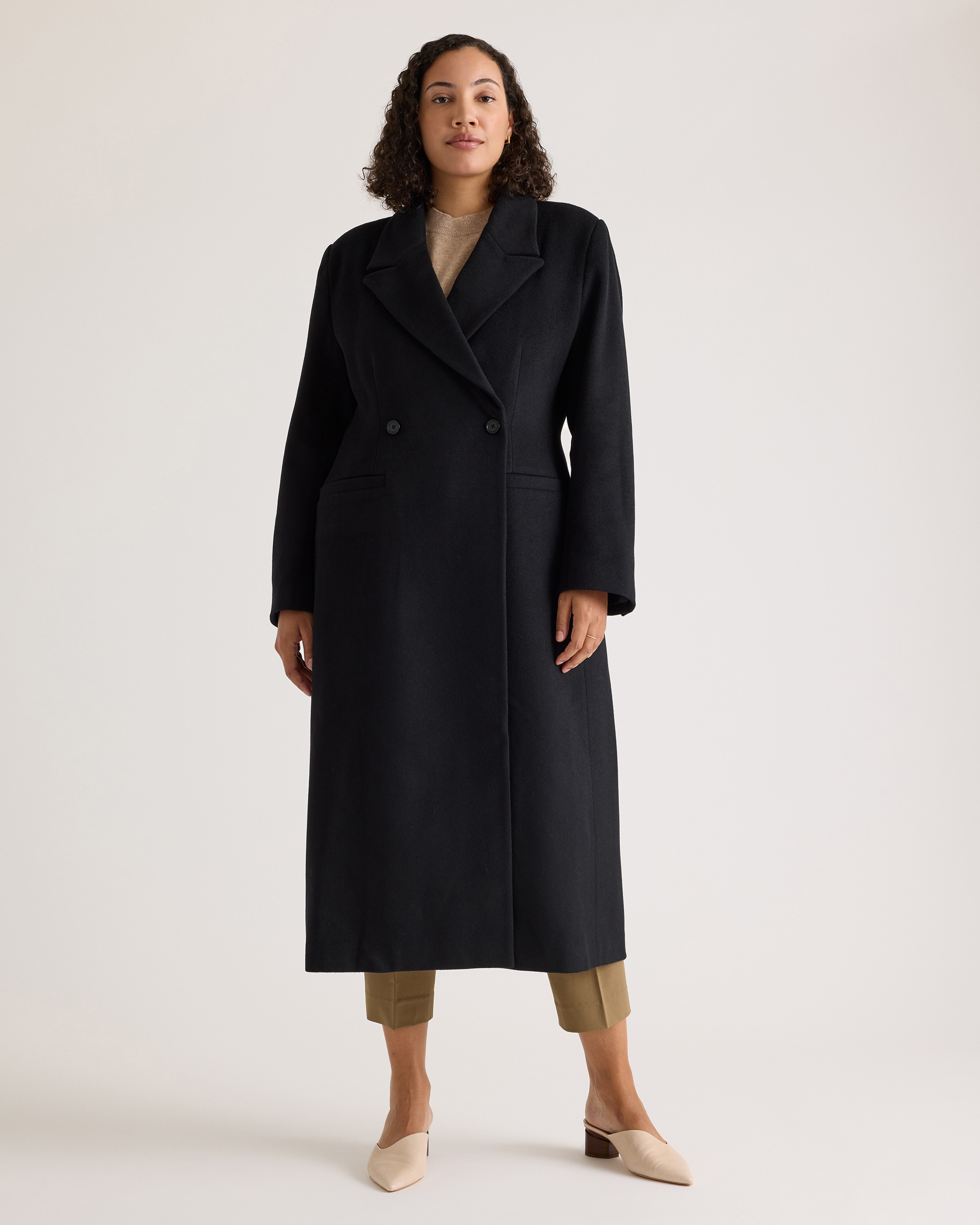 Quince | Women's Italian Wool Tailored Coat in Black, Size Medium, Wool/Nylon | Quince