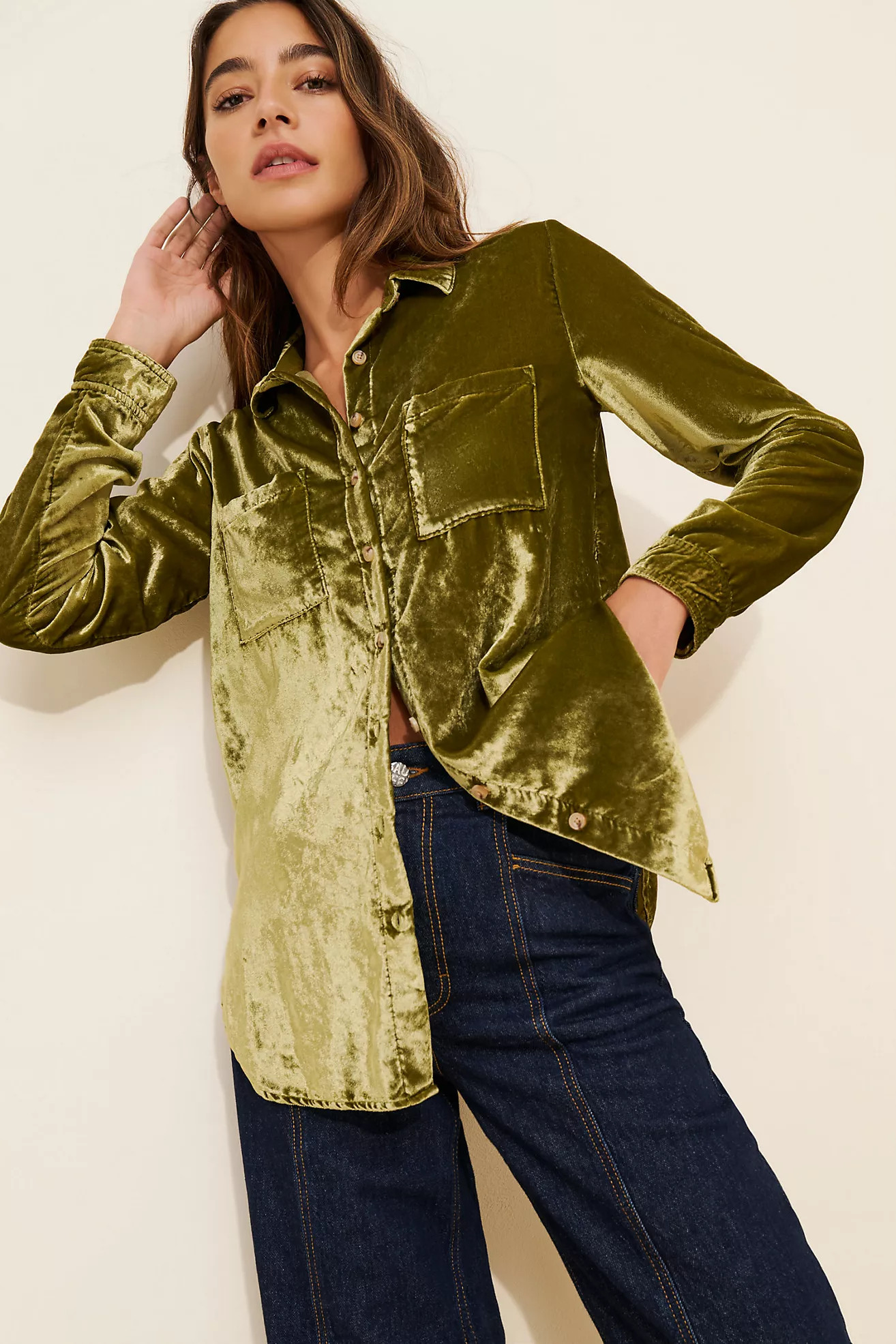 Pilcro Relaxed Velvet Buttondown | Anthropologie (US)