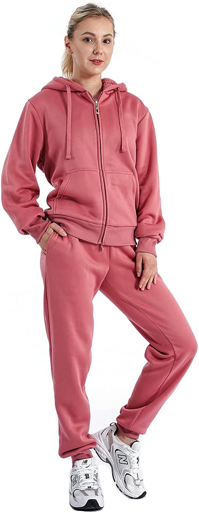 Amazon.com: Warm Up Suits for Women Zipper Winter Heavyweight Sherpa Lined Sweat Suit Sets Hoodie... | Amazon (US)