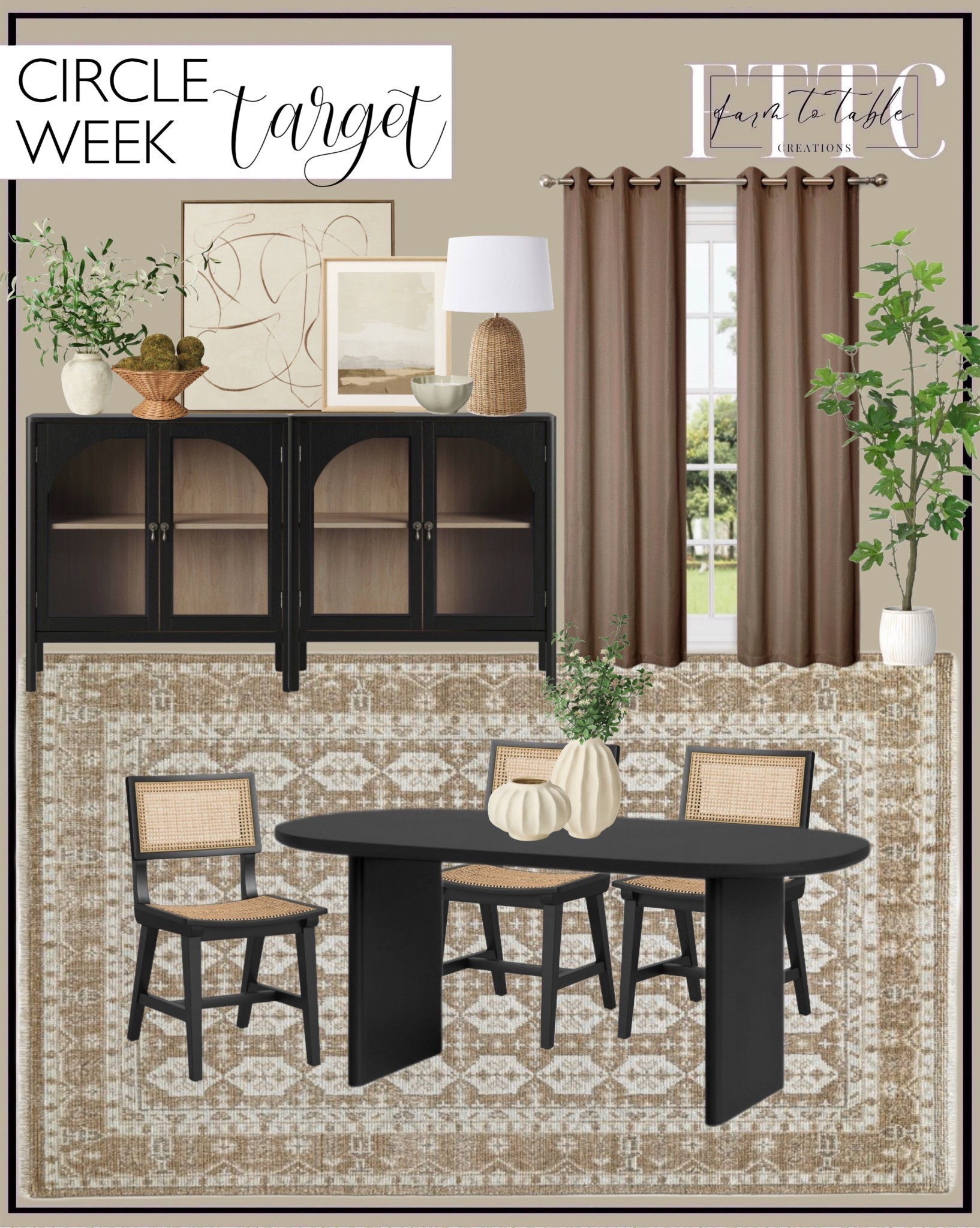 Target Circle Week Sales. Follow @farmtotablecreations on Instagram for more inspiration.

Persian Style Rug. Tormod Backed Cane Dining Chair. Catlett Oval Modern Wood Dining Table. Bedford Accent Cabinet. Room darkening black out curtains. 67” Fig Artificial Tree. Seagrass Table Lamp. Abstract Framed Canvas Art. Landscape Framed Wall Art. Olive Leaf Potted Arrangement. Scalloped Jar Candle. Woven Bowl with Wavy Rim. Wavy Ceramic Vase. Moss Ball Filler. White Seeded Artificial Leaf Stem. 

Target Circle Week | Spring Decor | Entryway Decor | Bedroom Furniture | nightstands | Home Decor| Fireplace Decor | Spring Refresh |  Bedroom Finds | Neutral Stems | Spring Stems | Bookshelf Decor | Bedroom Space | Cozy Corner | Bathroom | Curated Entryway | Spring  Decor | End of Year Clearance | Trending Decor | Viral Decor  | Coffee Table Decor | Neutral Decor | Stem Sale | Target Finds | Skinny Bench | Bedroom | Living Room | Breakfast Nook | Amazon Home | Target Sale | Loloi Rugs | Magnolia Home | console table | console table styling | faux stems | entryway space | front porch decor | neutral decor | entryway decor | cozy home | affordable decor |  home decor | home inspiration | console styling | entryway rug | cozy moody home | moody home decor | neutral home | bathroom decor | living room | spring decor | Hearth & Hand | Studio McGee | 2025 Home Trends | trending home | Crate&Barrel 



#LTKHome #LTKSaleAlert #LTKFindsUnder50